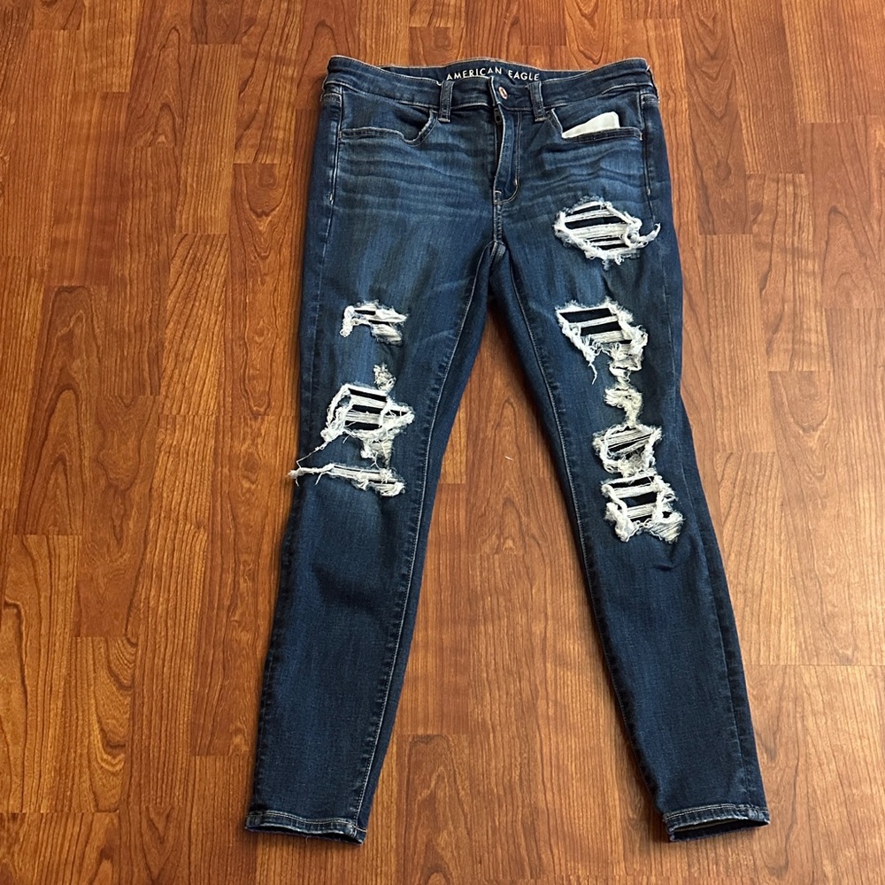 American Eagle Outfitters Women's Ripped Dark Blue Jegging Jeans size 6 short